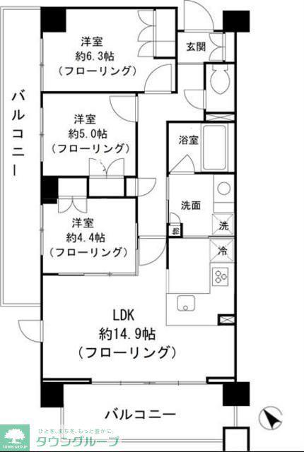 ハルグラン若葉台(3LDK/4階)の間取り写真