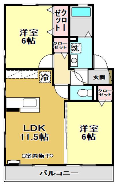 ウィルモア ウエスト(2LDK/2階)の間取り写真