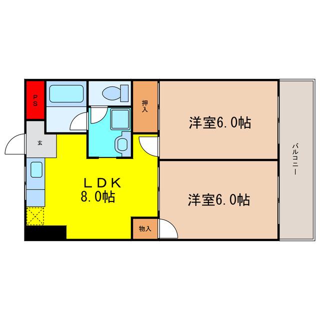 エクセルハイム川富(2DK/9階)の間取り写真