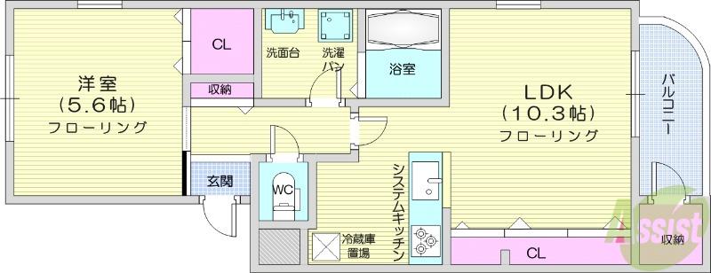 JR仙石線 福田町駅 徒歩8分 3階建 築27年(1LDK/3階)の間取り写真