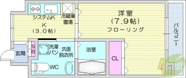 フィットエル仙台一番町(1K/3階)の間取り写真