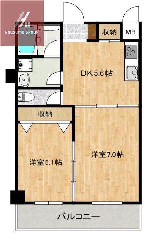 ジェイプライド今里南(2DK/5階)の間取り写真