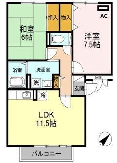 THICK FOREST A棟(2LDK/2階)の間取り写真