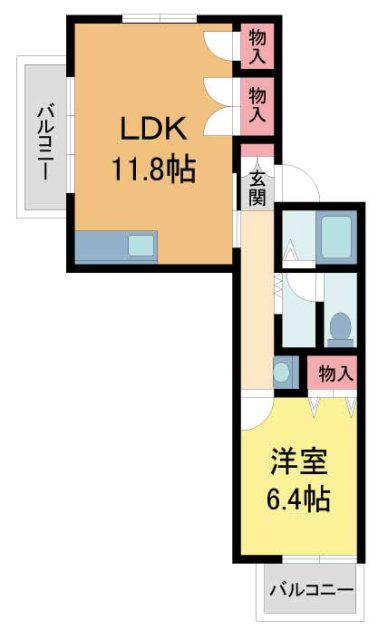 ハイツ西蔵(1LDK/2階)の間取り写真