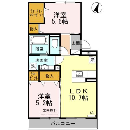ベルヴュー A棟(2LDK/3階)の間取り写真