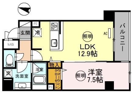 神戸海岸通 萬利レジデンス(1LDK/1階)の間取り写真