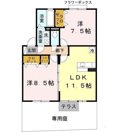 コンフォヴェール A棟(2LDK/1階)の間取り写真