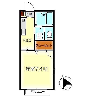 ディアス本町S(1K/2階)の間取り写真