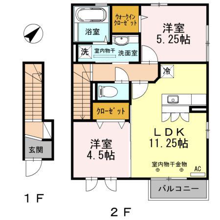 モンテ・ポルトIII(2LDK/2階)の間取り写真