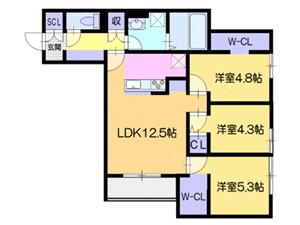 キャットゥーナN21(3LDK/2階)の間取り写真