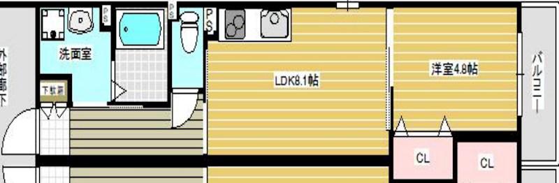 KTIレジデンス西新町(1LDK/1階)の間取り写真