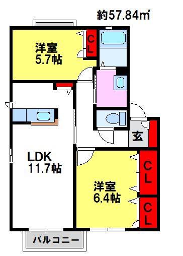 トゥーリズけやき通(2LDK/1階)の間取り写真