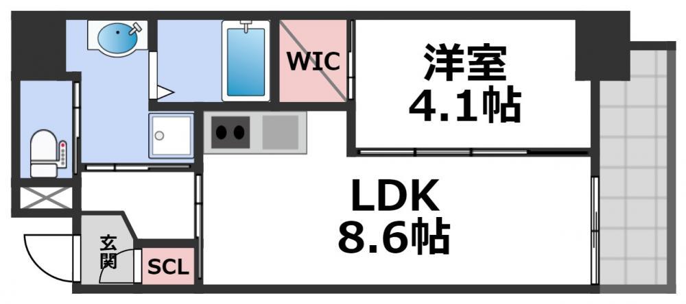 アドバンス上町台シュタット(1LDK/4階)の間取り写真