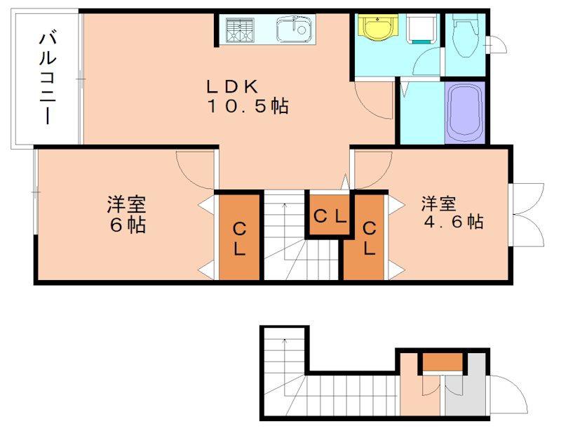 パイングローヴヒルズC(2LDK/2階)の間取り写真