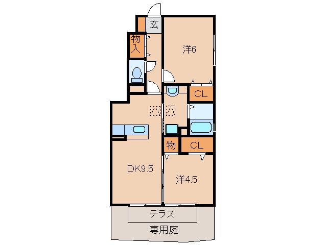 ラシェルデューA棟(2DK/1階)の間取り写真