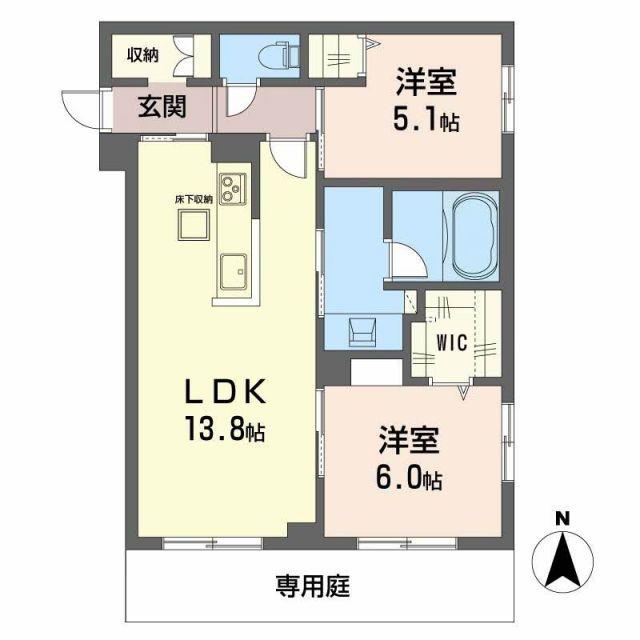 オースピシャス大安寺(2LDK/1階)の間取り写真