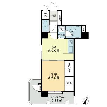 ライオンズマンション長町(1DK/8階)の間取り写真