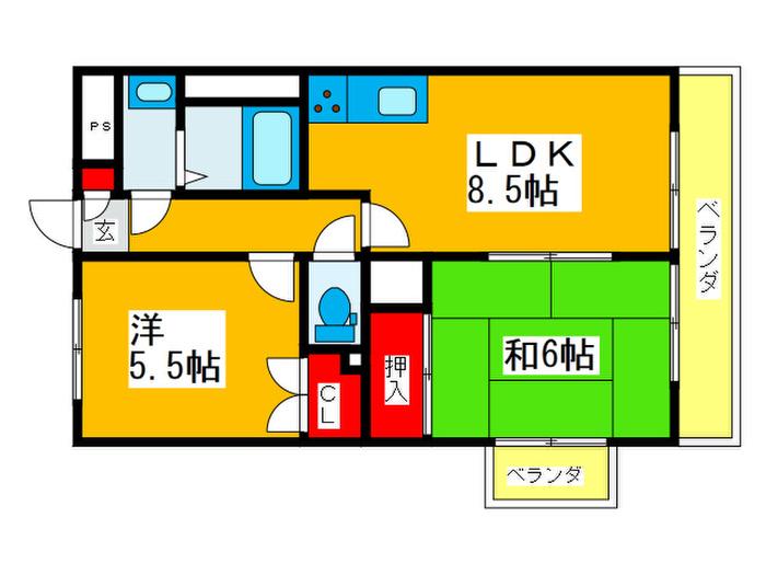 アーバンスK(2LDK/4階)の間取り写真