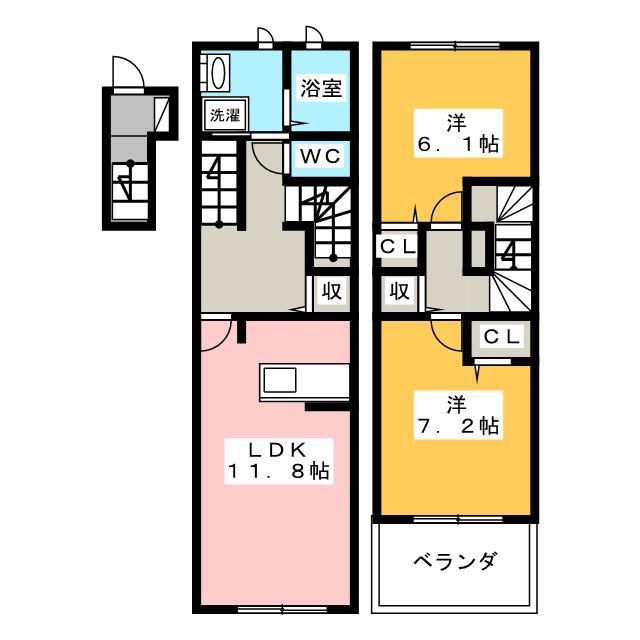 シックラベール(2LDK/2階)の間取り写真