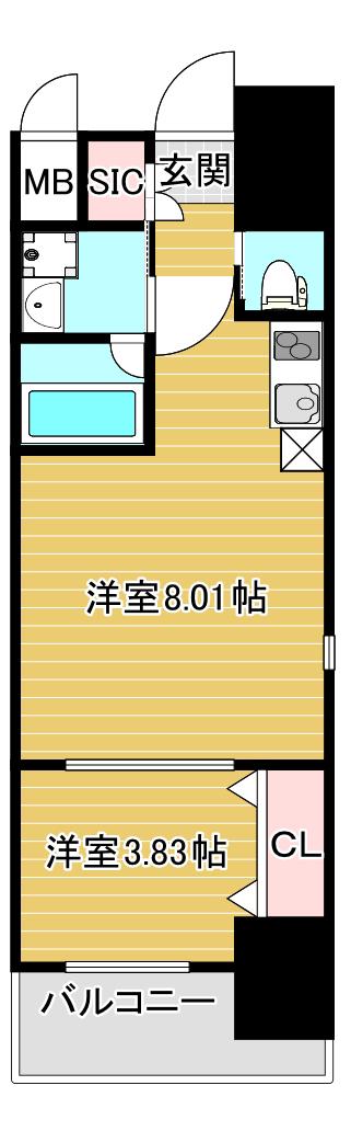 滝川公園プライマリーワン(1LDK/2階)の間取り写真