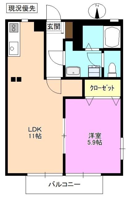 ディアスリングD棟(1LDK/1階)の間取り写真