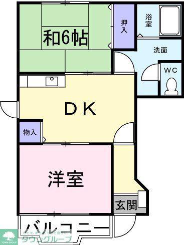 シャン・ド・フルール(2DK/1階)の間取り写真