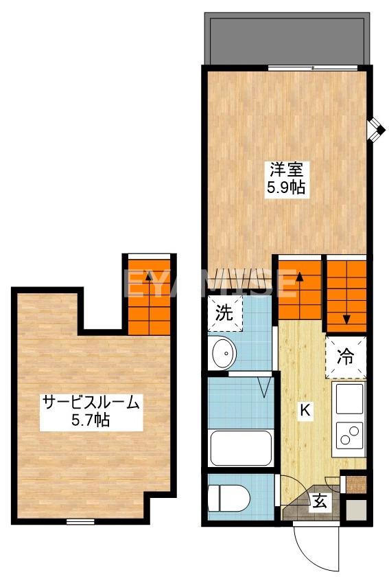 タンドレス多良見(1SK/2階)の間取り写真