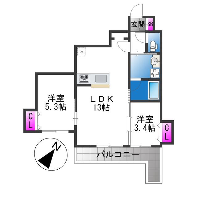 REGLIA今里ノース(2LDK/3階)の間取り写真
