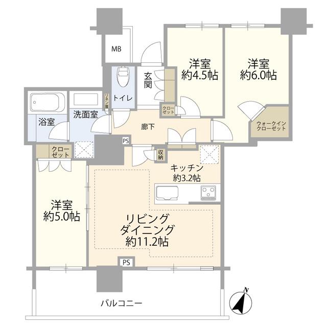 リーフィアタワー海老名アクロスコート(3LDK/5階)の間取り写真