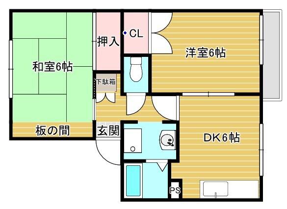 ドミール島泉 B棟(2DK/1階)の間取り写真