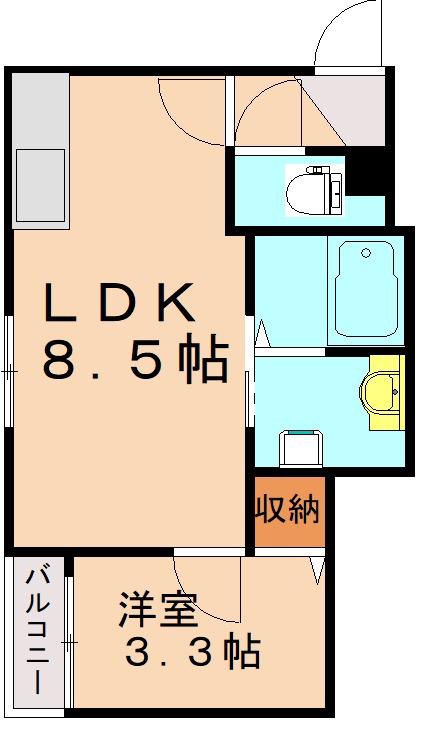 WISTERIA折尾(1LDK/2階)の間取り写真