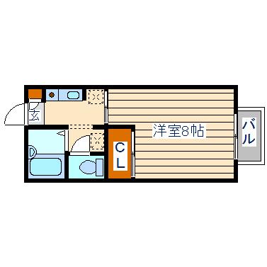 グレース萩野町D棟(1K/2階)の間取り写真
