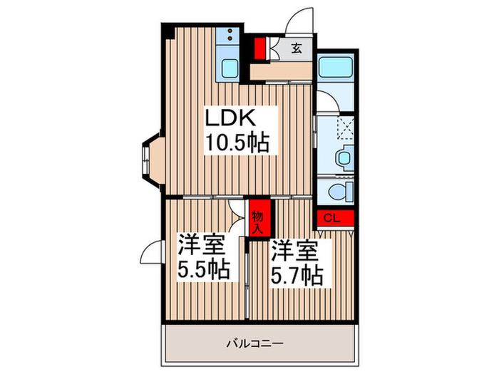 プラージュ南与野(2LDK/5階)の間取り写真