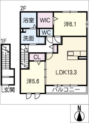 ガーデンプラザ新栄 A棟(2LDK/2階)の間取り写真