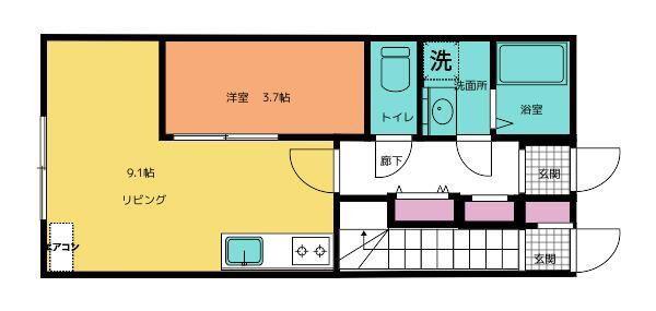 あすと五十人町(1LDK/1階)の間取り写真