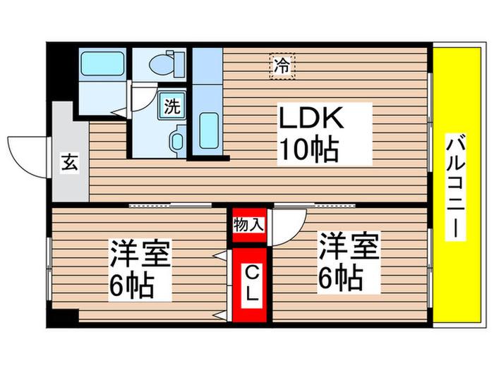 シャルムKカーサ(2LDK/2階)の間取り写真