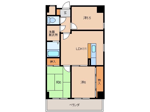 千代グランドマンション(3LDK/2階)の間取り写真