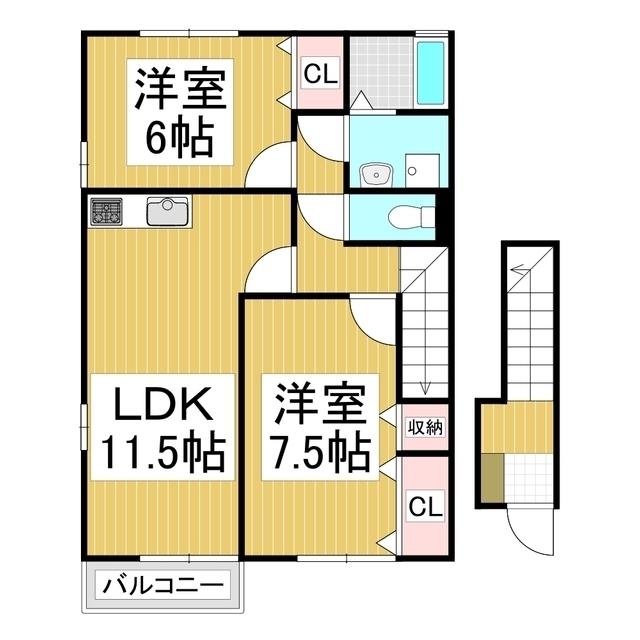 フォレストグリーンハマB棟(2LDK/2階)の間取り写真