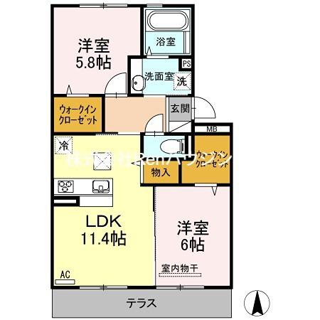 ヴェルドミールII(2LDK/1階)の間取り写真