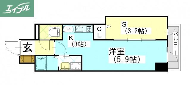 PARK GRANDE 蕃山(1SK/9階)の間取り写真