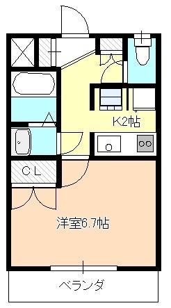 ソーレ・カランテ(1K/2階)の間取り写真