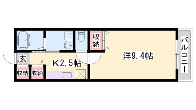 セレノ上ノ丸(1K/1階)の間取り写真