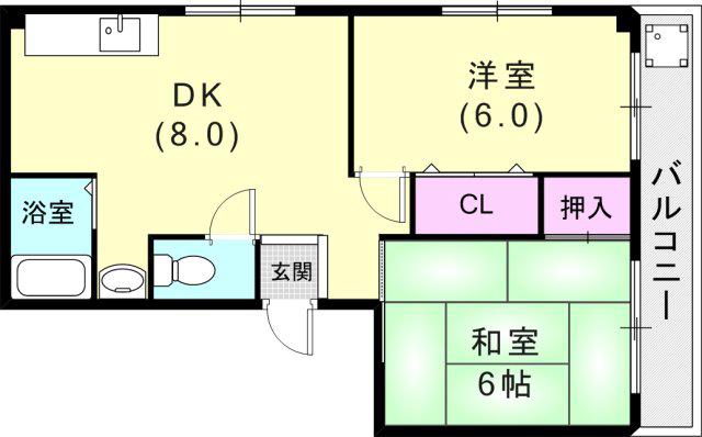 レーベン駒ヶ林(2DK/3階)の間取り写真