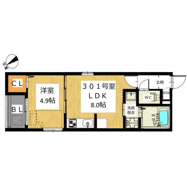 REGALEST 塩釜口(1LDK/3階)の間取り写真