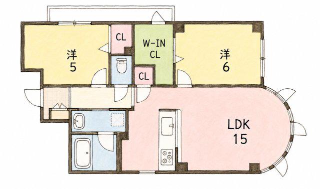 エルム御影(2LDK/2階)の間取り写真
