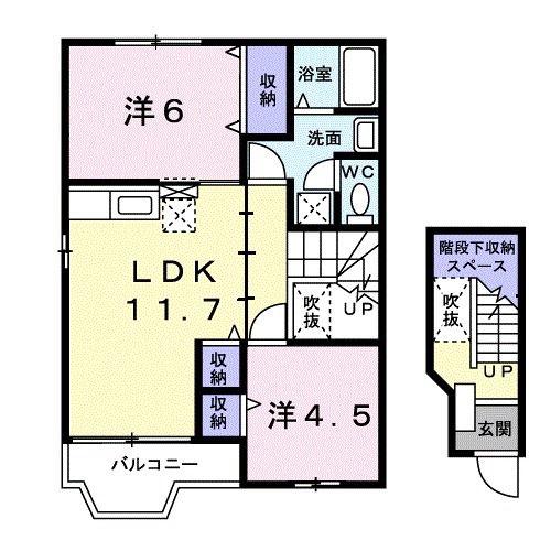サニーグリーンB(2LDK/2階)の間取り写真