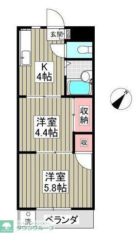 宮根第IIコーポ(2DK/1階)の間取り写真