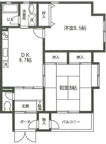 サンシャインヴィラ(2DK/1階)の間取り写真