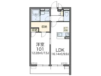 カーサドマーニII(1LDK/4階)の間取り写真