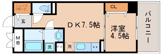 神戸HARBORSIDE 萬利RESIDENCE(1DK/4階)の間取り写真